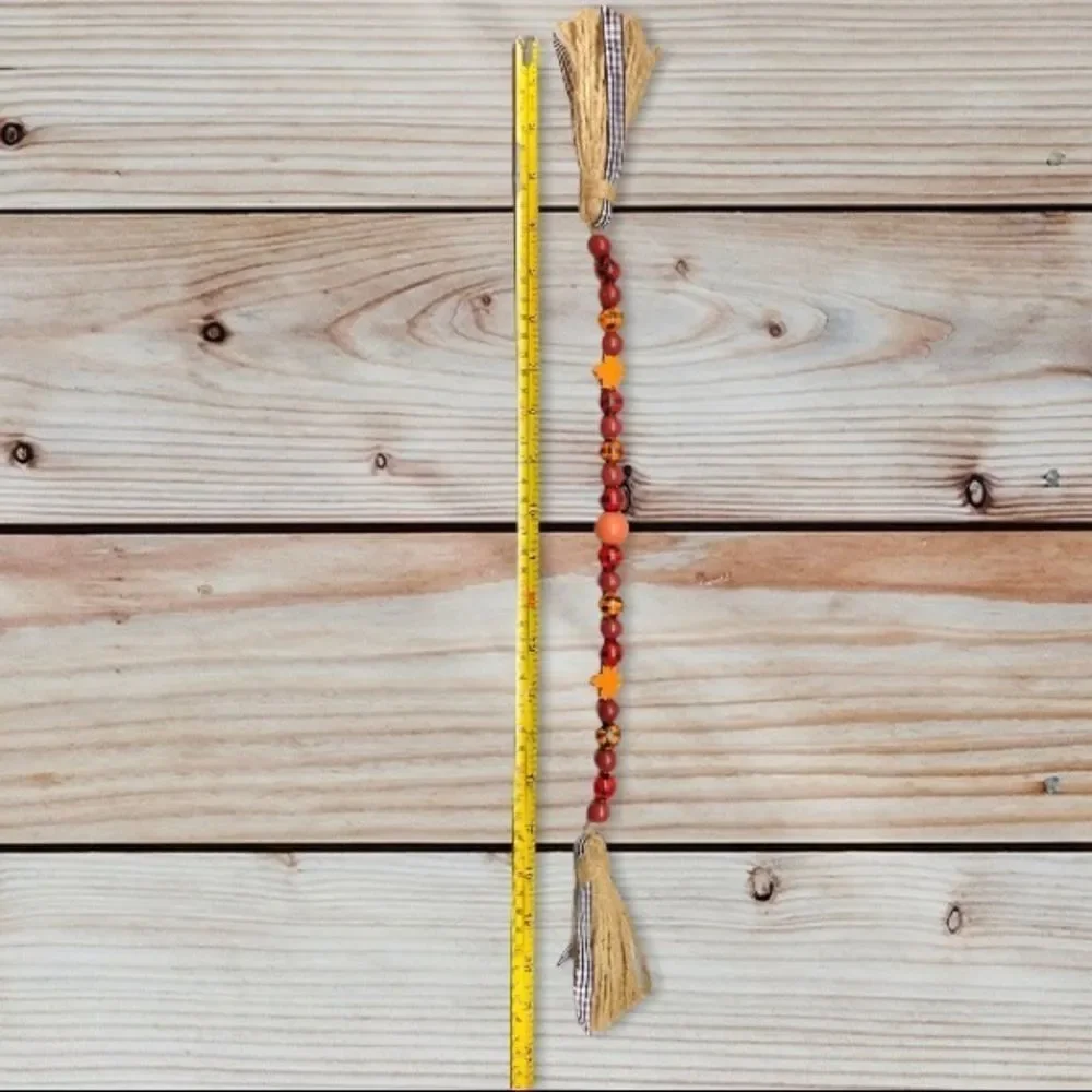 NEW Wood Bead Garland with Plaid Tassels